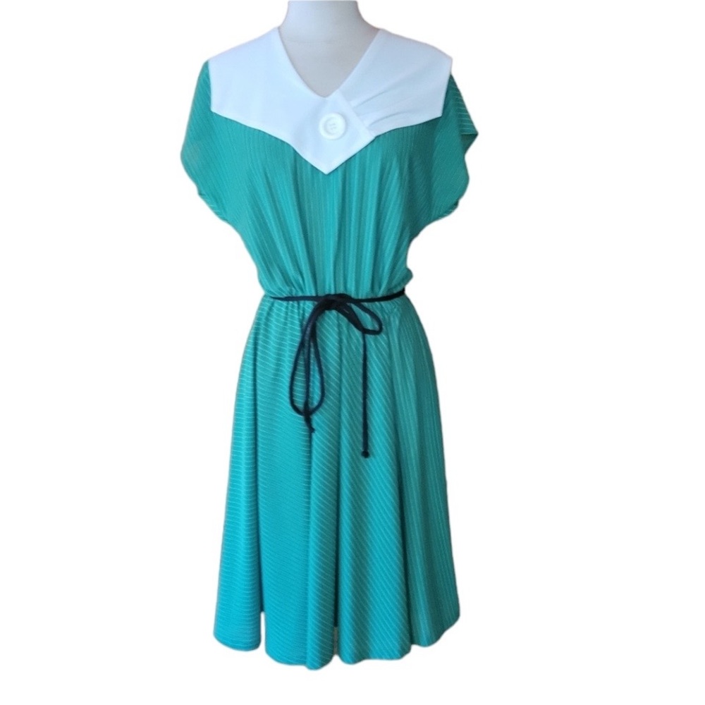 Vintage Green & White Striped‎ Dress